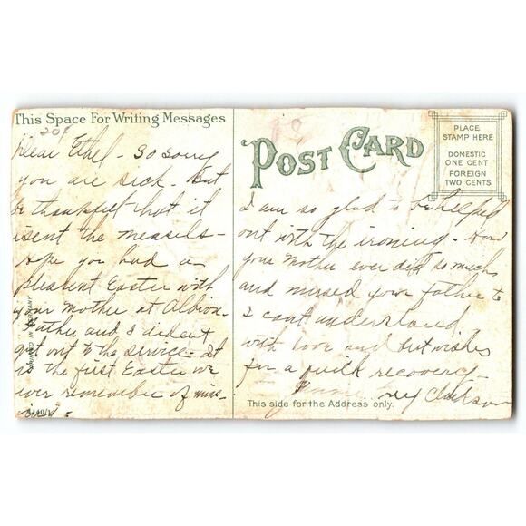 New Years Postcard 1900s Elves Gnome Dwarf Sits On Crescent Moon Money Bags Sled - Picture 2 of 2